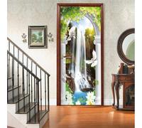 FLFK Peel and Stick Door Sticker 85x215cm-3D European Arch Waterfall Self-Adhesive Door Mural Poster Photo Wallpaper for Bedroom Office Decor(2Pcs/Set)