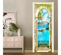 FLFK Peel and Stick Door Sticker 85x215cm-3D Green Sea Landscape Self-Adhesive Door Mural Poster Photo Wallpaper for Bedroom Office Decor(2Pcs/Set)