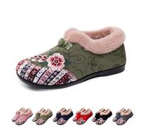 FLFXYFB Women’s Warm Floral Winter Ankle Boots, Cozy Fleece Lined Ankle Boots for Women, Lightweight Everyday Shoes (Green,4.5)