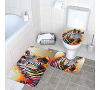 FLGHJNBJN Abstract Animal Zebra Printed Bath Mat Set, Soft Flannel Restroom Carpets, Anti Skid Pedestal Rugs, For Kids Bathroom