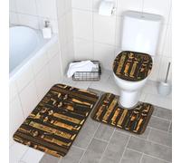 FLGHJNBJN Ancient Egyptian Hieroglyph Printed Bath Mat Set, Soft Flannel Restroom Carpets, Anti Skid Pedestal Rugs, For Kids Bathroom