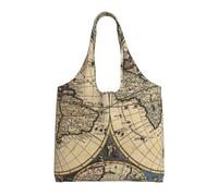 FLGHJNBJN Ancient Map World Globe Lightweight Canvas Tote Bag For Women, Spacious Reusable Commuter Bag For Daily Shopping Travel