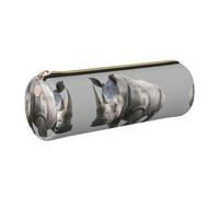 FLGHJNBJN Animal Rhino Cute Leather Pencil Case Eco-Friendly Cross Grain Leather,Smooth Zipper,Large Capacity Cylinder Pouch Holder