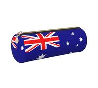 FLGHJNBJN Australian Flag Cute Leather Pencil Case Eco-Friendly Cross Grain Leather,Smooth Zipper,Large Capacity Cylinder Pouch Holder