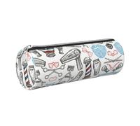 FLGHJNBJN Barber Shop Monochrome Style Cute Leather Pencil Case Eco-Friendly Cross Grain Leather,Smooth Zipper,Large Capacity Cylinder Pouch Holder