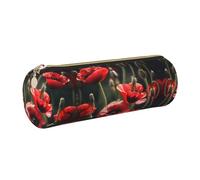 FLGHJNBJN Beautiful Red Poppy Flower Cute Leather Pencil Case Eco-Friendly Cross Grain Leather,Smooth Zipper,Large Capacity Cylinder Pouch Holder