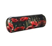 FLGHJNBJN Beautiful Red Poppy Flower Cute Leather Pencil Case Eco-Friendly Cross Grain Leather,Smooth Zipper,Large Capacity Cylinder Pouch Holder