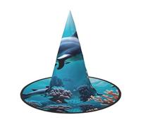 FLGHJNBJN Beautiful Underwater World Dolphins Coral Print Witch Hat Halloween Witch Hat, Witch Costume Accessory For Halloween Cosplay Party Holiday
