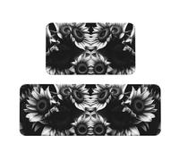 FLGHJNBJN Black And White Sunflowers Kitchen Mats, 2pcs Kitchen Rugs, Cushioned Anti Fatigue Kitchen Mats For Floor, Non-Slip