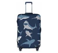 FLGHJNBJN Blue Cartoon Shark Printed Luggage Cover, Stretchable Trunk Guard, Personalised Baggage Shield, for Business Trip