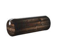 FLGHJNBJN Brown Wooden Cute Leather Pencil Case Eco-Friendly Cross Grain Leather,Smooth Zipper,Large Capacity Cylinder Pouch Holder