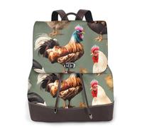 FLGHJNBJN Chicken And Rooster Print Versatile Leather Backpack for Women, Stylish PU Daypack for Commute, College, Travel, Outdoor