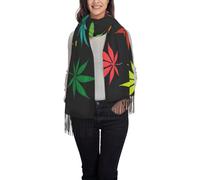 FLGHJNBJN Colorful Cannabis Leaves Print Winter Scarf For Women Shawl Cashmere Feel Tassel Plaid Large Oversized Scarves Wraps