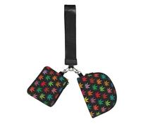 FLGHJNBJN Colorful Cannabis Leaves Printed Wrist Wallet Set for Women, 2 Pouches with Wristlet Strap for Keys Cash Cards Coins