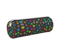 FLGHJNBJN Colorful Dog Paw Print Black Cute Leather Pencil Case Eco-Friendly Cross Grain Leather,Smooth Zipper,Large Capacity Cylinder Pouch Holder