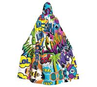 FLGHJNBJN Colorful Graffiti Pattern Cloak For Men Women,Adult Renaissance Hooded Cape,Medieval Cloak,Cape For Halloween Cosplay Costumes