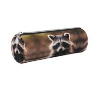 FLGHJNBJN Cute Raccoon (1) Cute Leather Pencil Case Eco-Friendly Cross Grain Leather,Smooth Zipper,Large Capacity Cylinder Pouch Holder