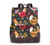 FLGHJNBJN Cute Rooster Chickens Versatile Leather Backpack for Women, Stylish PU Daypack for Commute, College, Travel, Outdoor