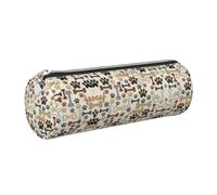 FLGHJNBJN Dog Bones Paw Cute Leather Pencil Case Eco-Friendly Cross Grain Leather,Smooth Zipper,Large Capacity Cylinder Pouch Holder