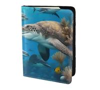 FLGHJNBJN Dolphins Sea Turtle Shark Octopus Coral Reef Print Travel Passport Cover Case with Document Holder Storage Pocket, Travel Must Have Synthetic Leather