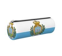 FLGHJNBJN Flag of San Marino Cute Leather Pencil Case Eco-Friendly Cross Grain Leather,Smooth Zipper,Large Capacity Cylinder Pouch Holder