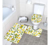 FLGHJNBJN Fresh Tropical Lemons Printed Bath Mat Set, Soft Flannel Restroom Carpets, Anti Skid Pedestal Rugs, For Kids Bathroom