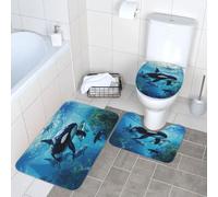 FLGHJNBJN Killer Whales Swim Along Printed Bath Mat Set, Soft Flannel Restroom Carpets, Anti Skid Pedestal Rugs, For Kids Bathroom