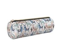 FLGHJNBJN Llama Alpaca Cactus Cute Leather Pencil Case Eco-Friendly Cross Grain Leather,Smooth Zipper,Large Capacity Cylinder Pouch Holder