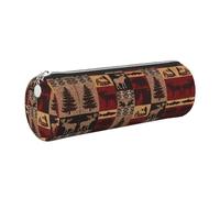 FLGHJNBJN Lodge Bear Deer Fish Cute Leather Pencil Case Eco-Friendly Cross Grain Leather,Smooth Zipper,Large Capacity Cylinder Pouch Holder