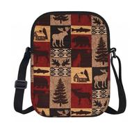 FLGHJNBJN Lodge Bear Deer Fish Printed Crossbody Bag for Women with Adjustable Strap, Small Shoulder Purse for Travel Work