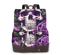 FLGHJNBJN many Purple Rose Skull Versatile Leather Backpack for Women, Stylish PU Daypack for Commute, College, Travel, Outdoor