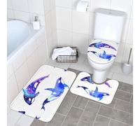 FLGHJNBJN Orca Killer Whale Printed Bath Mat Set, Soft Flannel Restroom Carpets, Anti Skid Pedestal Rugs, For Kids Bathroom