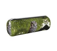 FLGHJNBJN Owl Tree Branches Cute Leather Pencil Case Eco-Friendly Cross Grain Leather,Smooth Zipper,Large Capacity Cylinder Pouch Holder