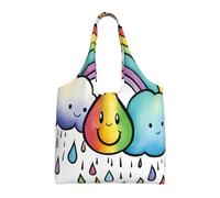 FLGHJNBJN Rainbow Clouds Raindrop 1 Lightweight Canvas Tote Bag For Women, Spacious Reusable Commuter Bag For Daily Shopping Travel