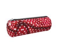 FLGHJNBJN Red White Polka Dot Cute Leather Pencil Case Eco-Friendly Cross Grain Leather,Smooth Zipper,Large Capacity Cylinder Pouch Holder