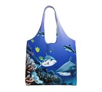 FLGHJNBJN Shark Swimming Under The Sea Lightweight Canvas Tote Bag For Women, Spacious Reusable Commuter Bag For Daily Shopping Travel