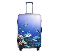 FLGHJNBJN Shark Swimming Under the Sea Printed Luggage Cover, Stretchable Trunk Guard, Personalised Baggage Shield, for Business Trip