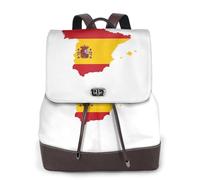 FLGHJNBJN Spanish Flag Map Versatile Leather Backpack for Women, Stylish PU Daypack for Commute, College, Travel, Outdoor