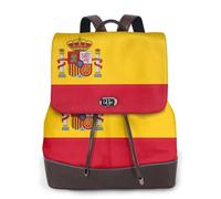 FLGHJNBJN Spanish flag Versatile Leather Backpack for Women, Stylish PU Daypack for Commute, College, Travel, Outdoor