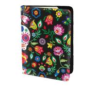 FLGHJNBJN Sugar Horror Skull and Flowers Print Travel Passport Cover Case with Document Holder Storage Pocket, Travel Must Have Synthetic Leather