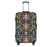 FLGHJNBJN Sugar Horror Skull and Flowers Printed Luggage Cover, Stretchable Trunk Guard, Personalised Baggage Shield, for Business Trip