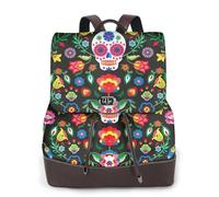 FLGHJNBJN Sugar Horror Skull and Flowers Versatile Leather Backpack for Women, Stylish PU Daypack for Commute, College, Travel, Outdoor