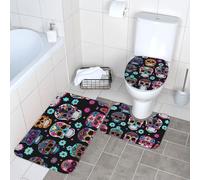 FLGHJNBJN Sugar Skull Printed Bath Mat Set, Soft Flannel Restroom Carpets, Anti Skid Pedestal Rugs, For Kids Bathroom