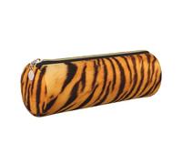 FLGHJNBJN Tiger Striped Pattern Cute Leather Pencil Case Eco-Friendly Cross Grain Leather,Smooth Zipper,Large Capacity Cylinder Pouch Holder