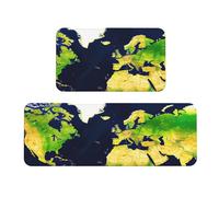 FLGHJNBJN World Map Kitchen Mats, 2pcs Kitchen Rugs, Cushioned Anti Fatigue Kitchen Mats For Floor, Non-Slip