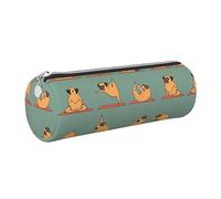 FLGHJNBJN Yoga Pug Cute Leather Pencil Case Eco-Friendly Cross Grain Leather,Smooth Zipper,Large Capacity Cylinder Pouch Holder