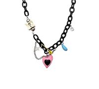 Flgtby Pink Heart-shaped Safety Pin with Black Chain Y2K Necklace for Women-Goth Punk Accessories. Collarbone Chain, a Must-have for Making a Splash on the Street with Your Unique Sweet-cool Style
