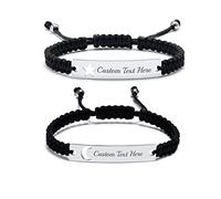 FLHEART 1-3 Pcs Personalised Braided Bracelet - Personalised Stainless Steel Sun Star Moon Braided Handmade Rope Bracelet For Men Women Friend Custom Name Plate ID Bracelet Adjustable