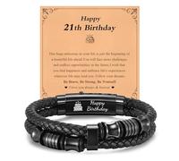 FLHEART 13th 16th 18th 21st 30th 40th Birthday Gifts for Men Boys, Leather Bracelet Engraved Happy Birthday Gifts for Son Nephew Grandson Dad Brother Husband Friend