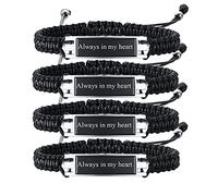 FLHEART Cremation Urns Bracelet for Ashes | 4 Pcs Personalized Customized Stainless Steel ID Bar Braided Bracelet for Ashes Holder Keepsake Locket for Women Men Memorial Bracelet for Ashes